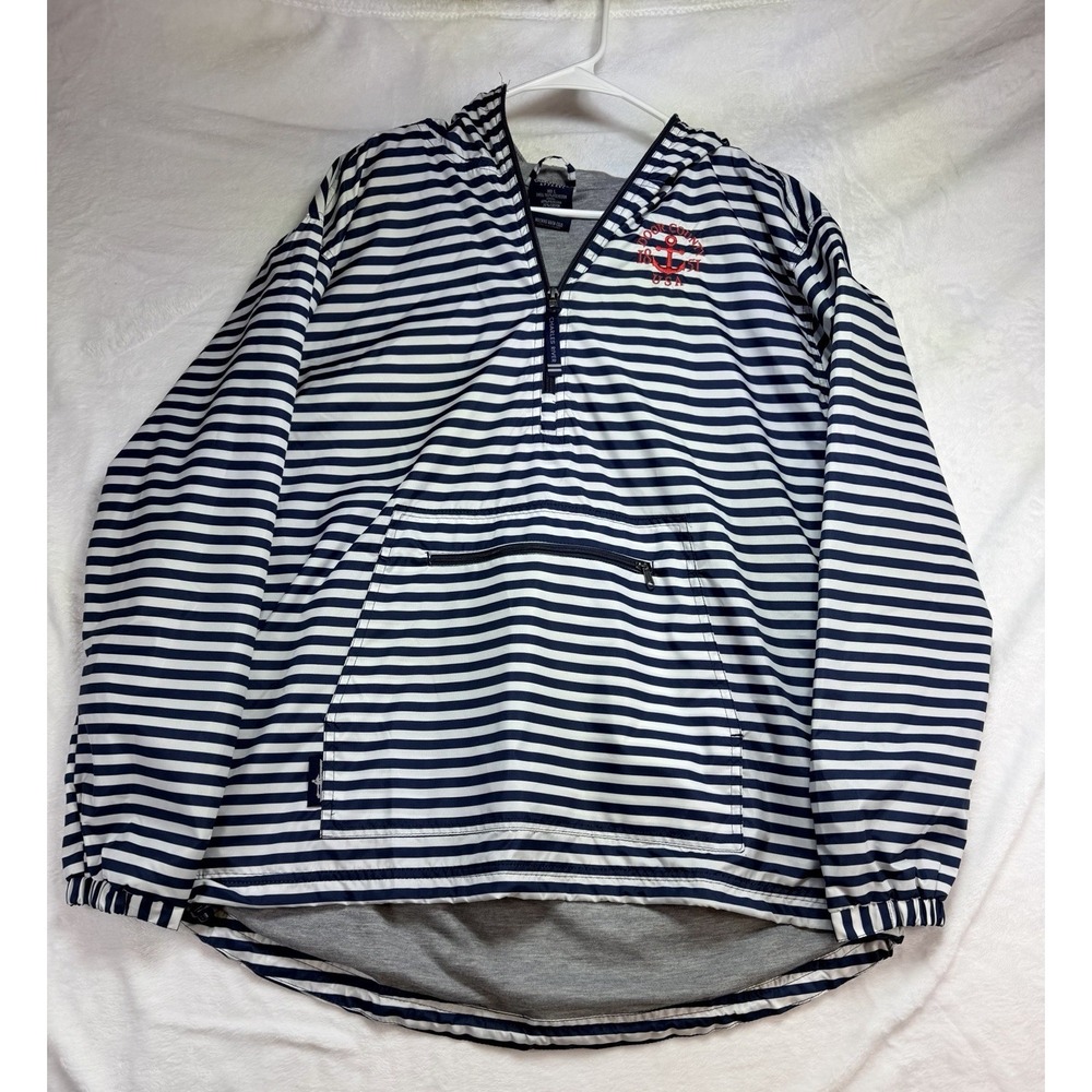 Door County Striped Quarter Zip Wind Breaker Nautical Rain Jacket Women's L NWT